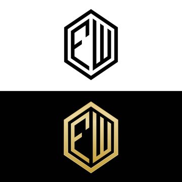 initial letters logo fw black and gold monogram hexagon shape vector