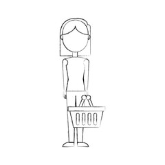 woman with trolley basket empty plastic at supermarket vector illustration