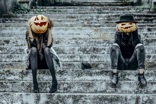 Halloween Women With Pumpkin Heads