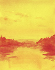 Gold sunset. Watercolor.