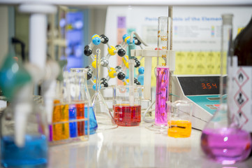 Asian scientists are experimenting with measuring pH in a chemical laboratory.