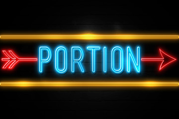 Portion  - fluorescent Neon Sign on brickwall Front view