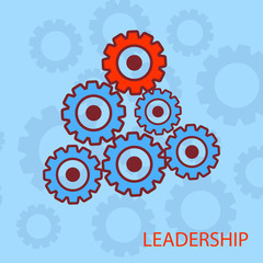 Red Gear out from the Blue Ones. Leadership, Winner Concept. Flat Illustration