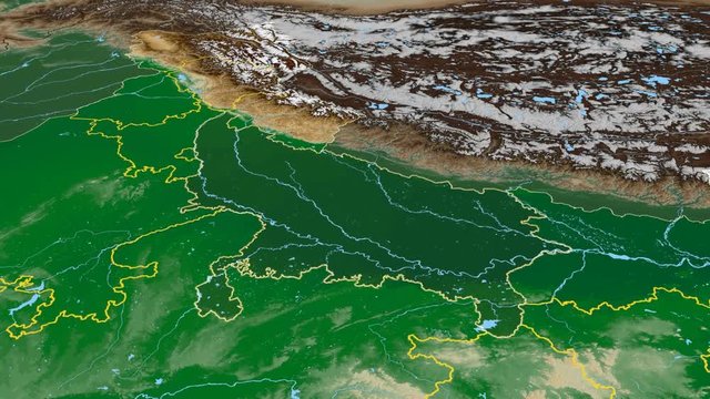Uttar Pradesh - India, region extruded. Bumps shaded