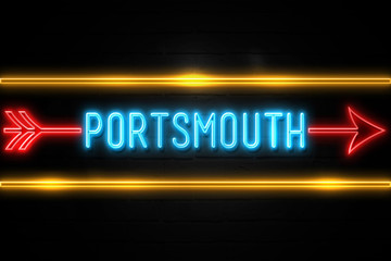 Portsmouth  - fluorescent Neon Sign on brickwall Front view