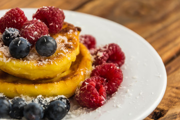 Cheese pancakes on breakfast