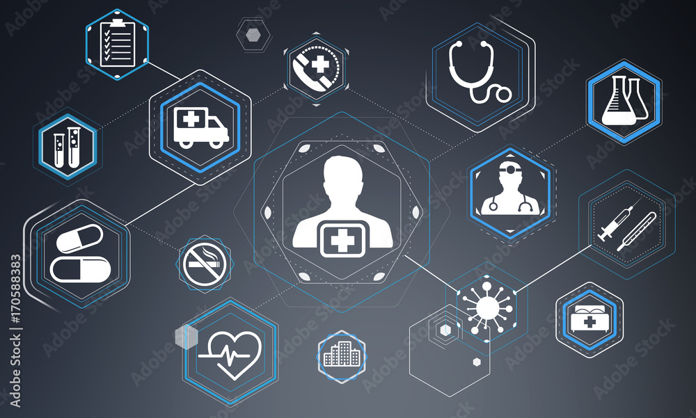 Aufkleber modern medical interface with icons 3d rendering