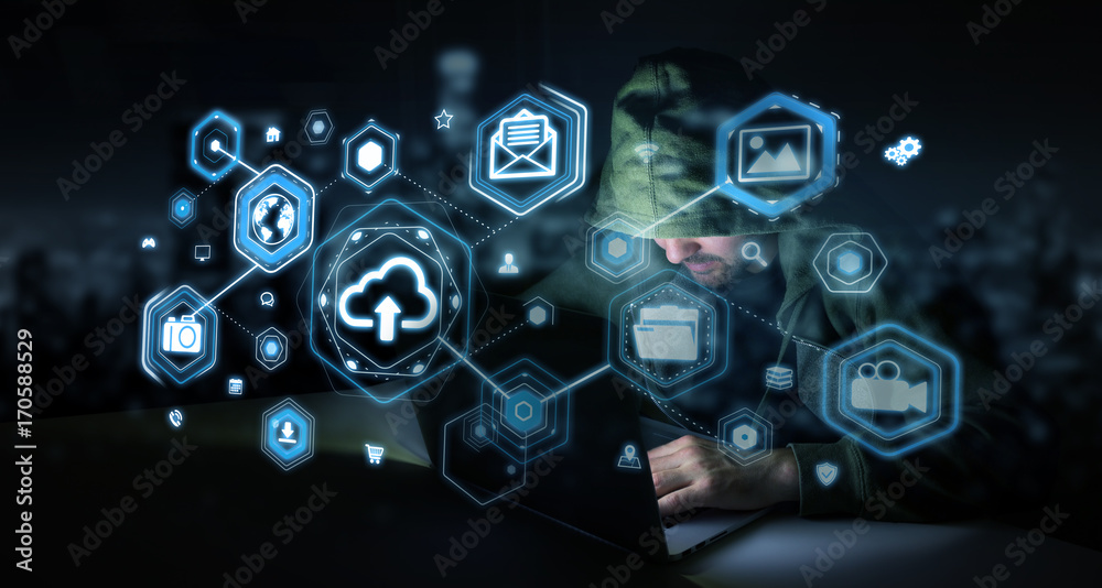 Fototapete Hacker accessing to personal data information with a computer 3D rendering