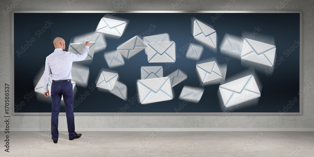 Poster Businessman using email interface on a board 3D rendering