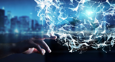 Businessman touching flying network connection 3D rendering