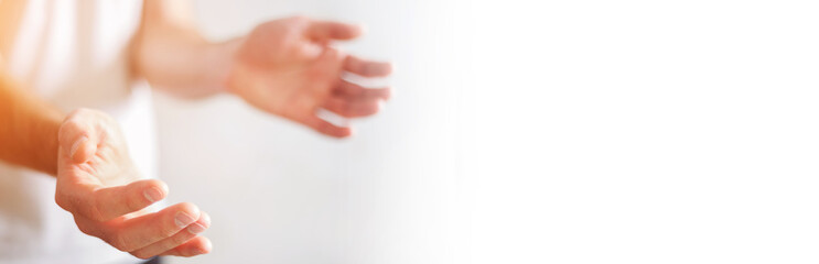 Panorama view of empty businessman hand
