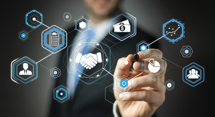 Businessman using digital presentation for partnership business 3D rendering