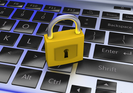 Locked computer keyboard padlock laptop virus