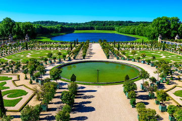 The Versailles Orangerie (parterre du midi) in the Garden of Versailles in France, Paris
