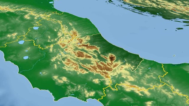 Abruzzo - Italy, region extruded. Bumps shaded