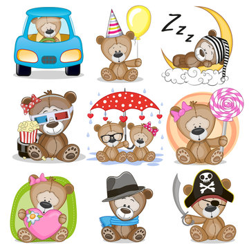 Set of Cute Cartoon Teddy Bear