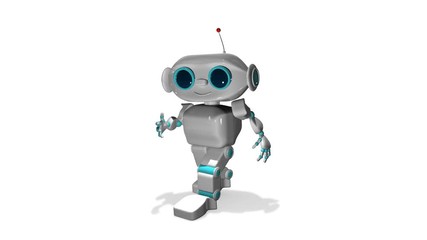 3D Animation The Little White Robot With Alpha Chanel
