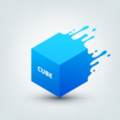 Vector illustration of abstract colored 3d cube. Abstract splash, liquid shape. Background for poster, cover, banner, placard. Logo design