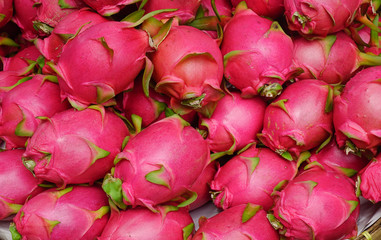 Dragon fruit on market stand in Thailand