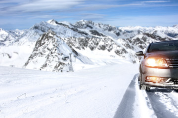 winter time and car on road 