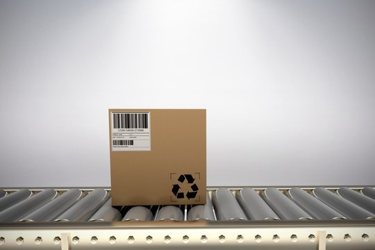 Composite image of packed carton box on production line