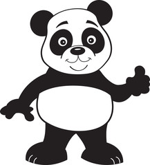 Black and white illustration of a panda bear giving thumbs up.