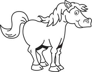 Fototapeta na wymiar Black and white illustration of a happy horse.
