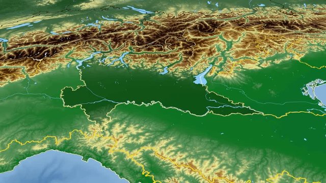 Lombardia - Italy, region extruded. Bumps shaded