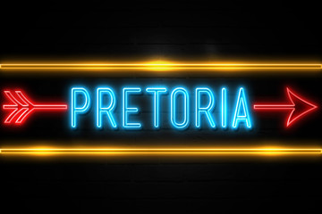 Pretoria  - fluorescent Neon Sign on brickwall Front view