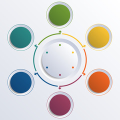 Template infographic color circles round circle 6 positions