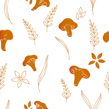 vector illustration of mushrooms and leaves pattern