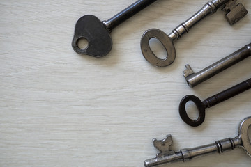 Old keys on white background