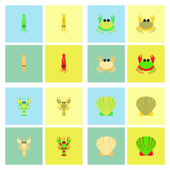 Sea life and underwater seabed animals set