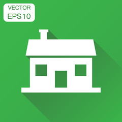 House icon. Business concept house pictogram. Vector illustration on green background with long shadow.