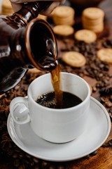 pouring coffee, ceramic tableware