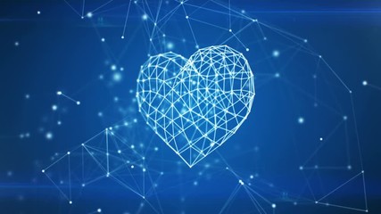 Digital Heart Icon Appearing in Network Cloud from Lines and Dots. Symbol Forming from Particles. Looped 3d Animation. Loop from 100 to 500 frames. Business and Technology Concept. 4k UHD 3840x2160. - Powered by Adobe