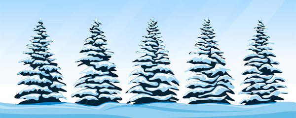Obraz premium Set of snow-covered firs