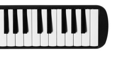 Fototapeta premium Mini piano keyboard. Musical flat background.