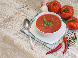 Traditional tomato soup with basil. 
