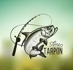 Tarpon Fishing emblem on blur background