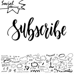 Hand drawn lettering word with set of social media elements. Vector illustration