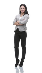 Portrait in full growth of a modern young woman. Concept of prof