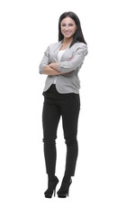 Portrait in full growth of a modern young woman. Concept of prof