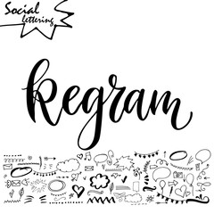 Vector social media word. Lettering for your blog. Hand drawn elements for decoration