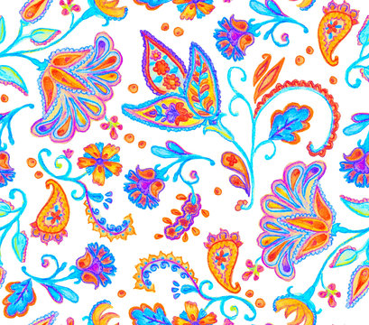Pretty vintage feedsack pattern in flowers, paisley. Millefleurs. Floral sweet flores seamless background for textile, covers, fabric, wallpapers, print, gift wrap, scrapbooking,  decoupage, quilting.