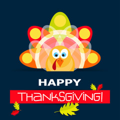 Template greeting card with a happy Thanksgiving turkey, vector