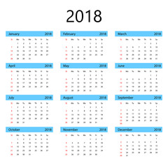 Simple office calendar for 2018 isolated from background