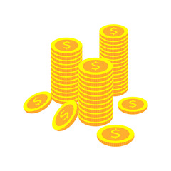 Vector coins stack on white background