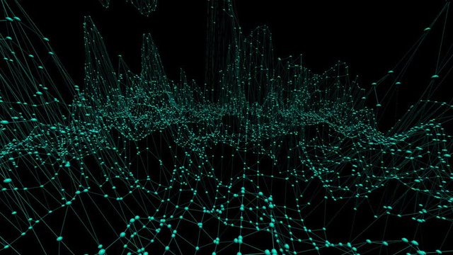 Abstract clean blue waving 3D grid or mesh as beauteous background. Blue geometric vibrating environment or pulsating math background.