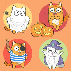 Vector Halloween Set of cute cartoon cat characters.